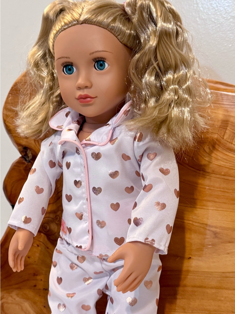 Girls Blond Doll with Pink Heart Pajamas